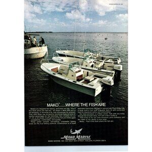 1971 Mako Marine Center Console Fishing Boat Vintage Print Ad 70s Wall Art